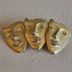 🌰 5/$40 🌰 Vintage Goldtone Three Faces Pin Brooch